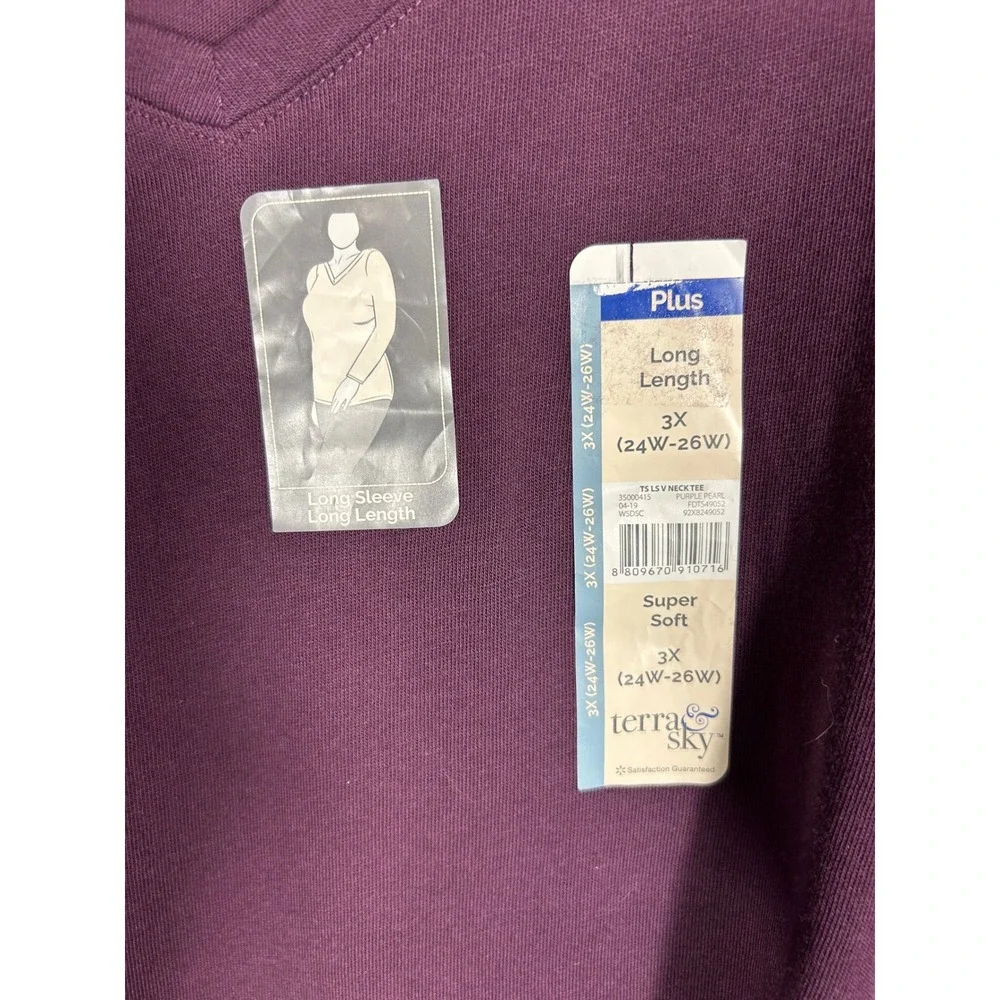 NWT Terra & Sky Womens Plus 3X Purple Pearl Long Sleeve V-Neck Super Soft Tee - Picture 6 of 7